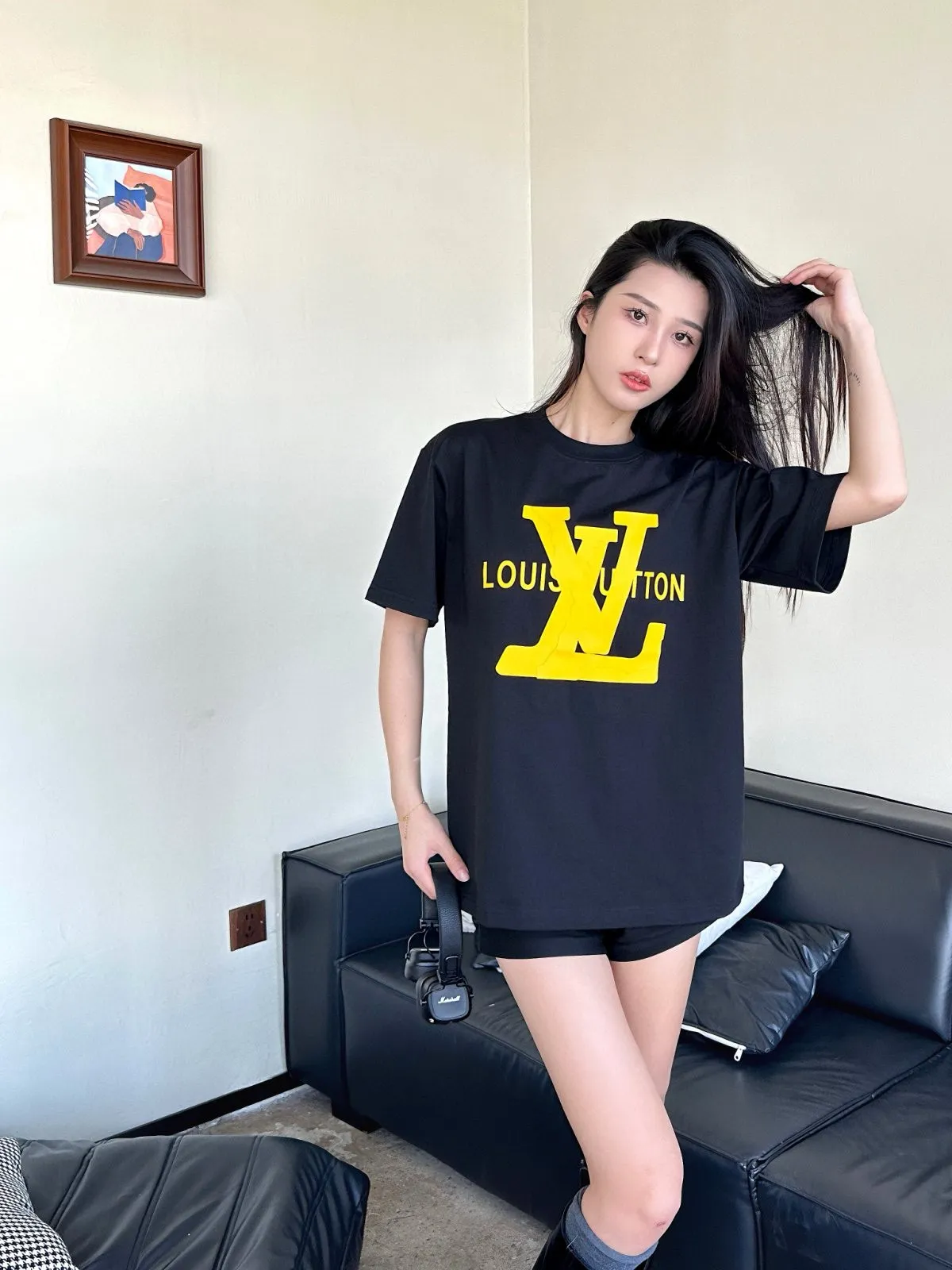 Louis Vuitton/Louis Vuitton thick rubber letter print short sleeves